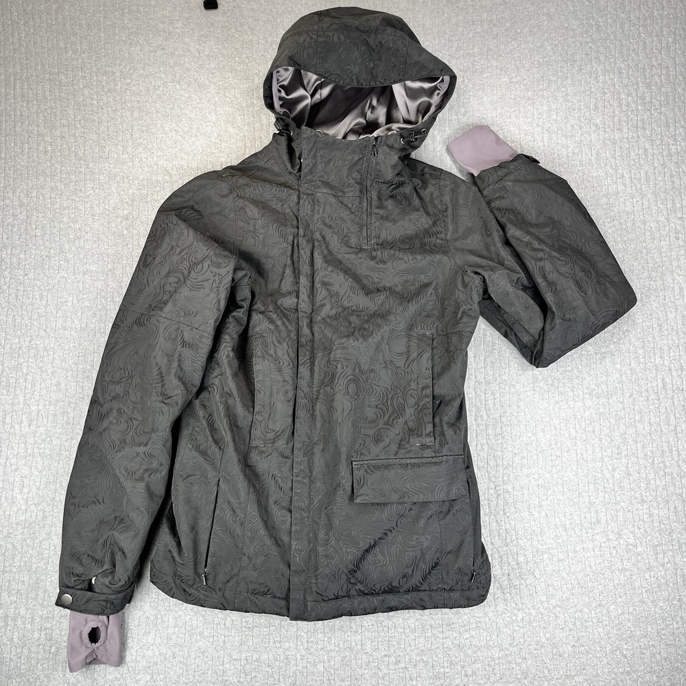 Burton Womens S Outdoor black Paisley Style Rain Snow Board Ski hooded COAT